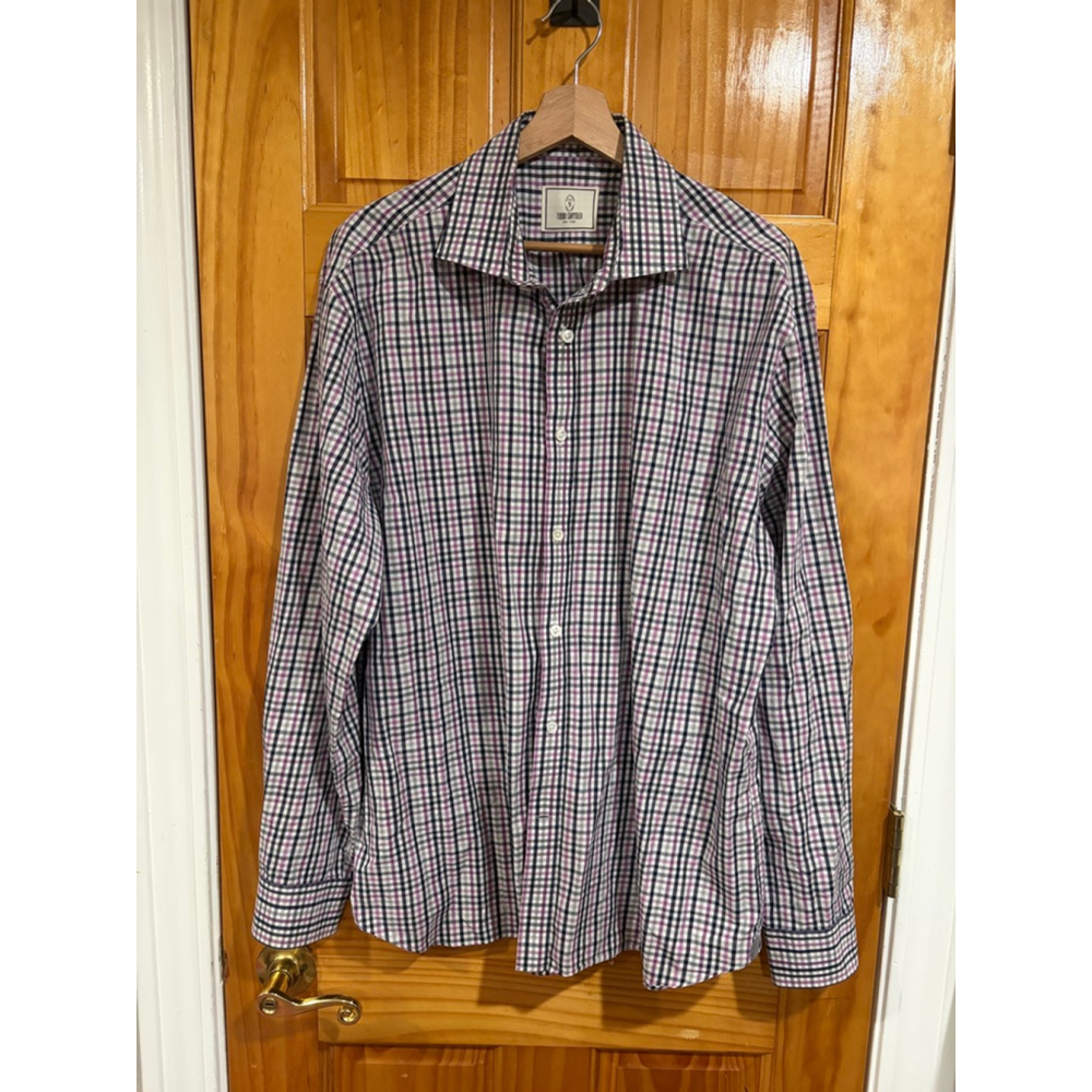 Todd Snyder New York Purple Navy Gingham Button Down Shirt 17.5 34/35